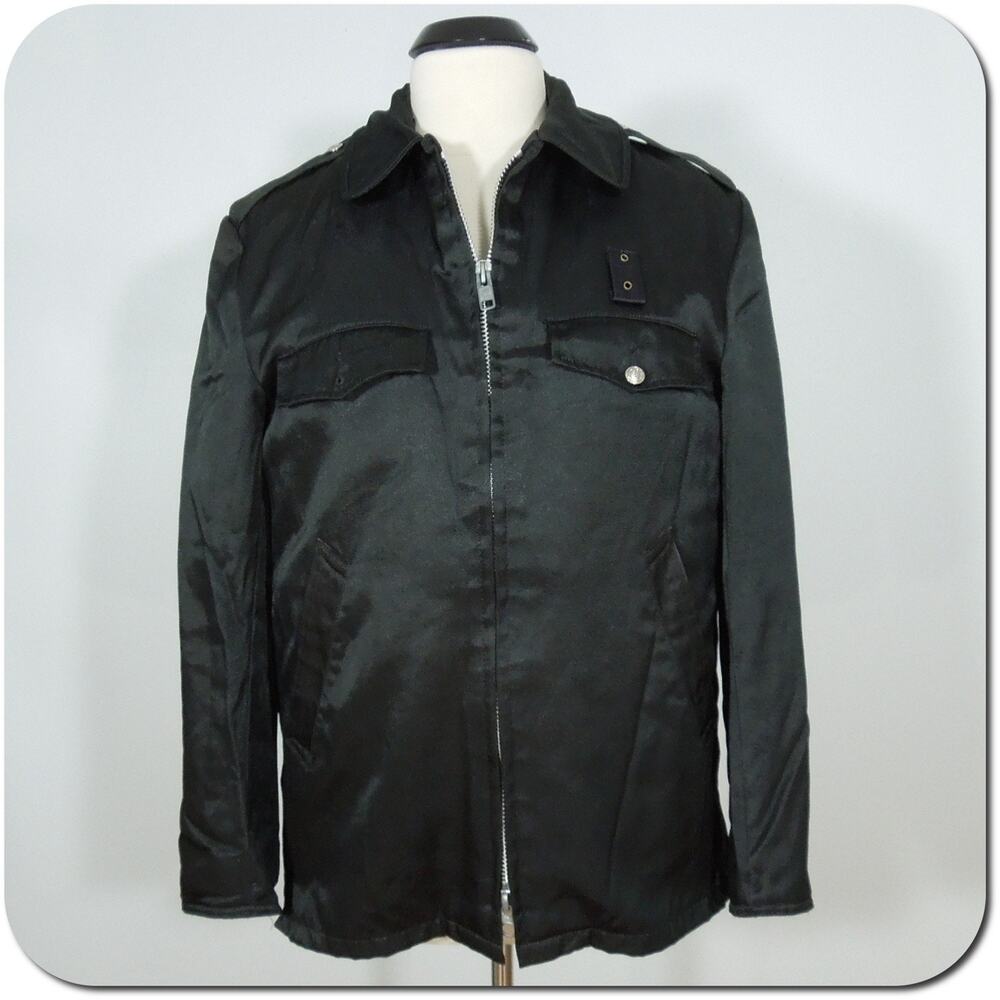 MENS JACKET size 40L Black Rayon Nylon Four Pockets Removable Quilted Lining